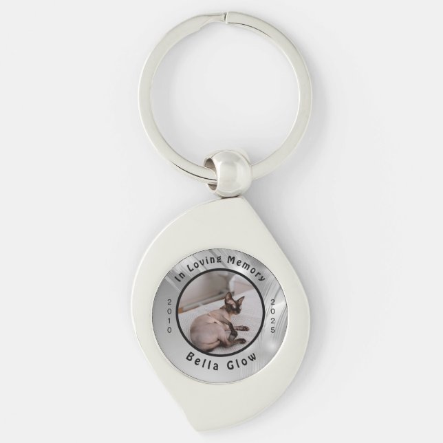 Sphynx Cat Memorial Silver Remembrance Art Swirl Silverfärgad Nyckelring (Framsidan)
