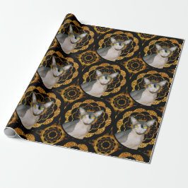 Sphynx Cat Ninja Black och Guld Retro Stil Presentpapper
