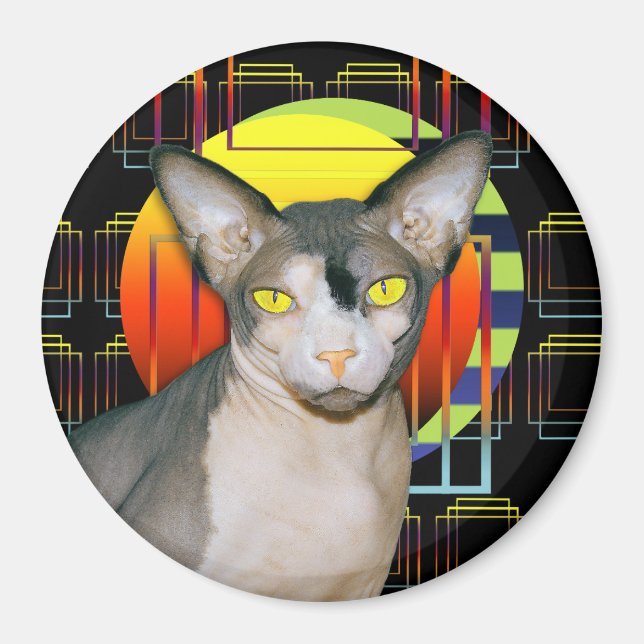 Sphynx Cat Ninja Crazy Cat Design Black Geometric Magnet (Framsidan)