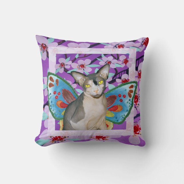 Sphynx Cat Ninja Fairy Lila Flower Kudde (Framsida)
