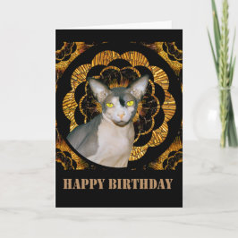 Sphynx Cat Ninja Vintage Stil Black Guld Kort