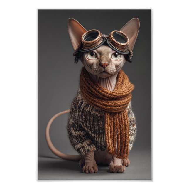Sphynx cat Pilot Aviator Cool Funny Aviation Fototryck (Framsidan)