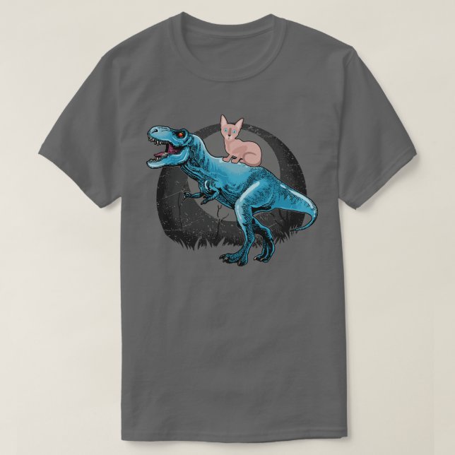 Sphynx Cat Riding A TRex T Shirt (Design framsida)