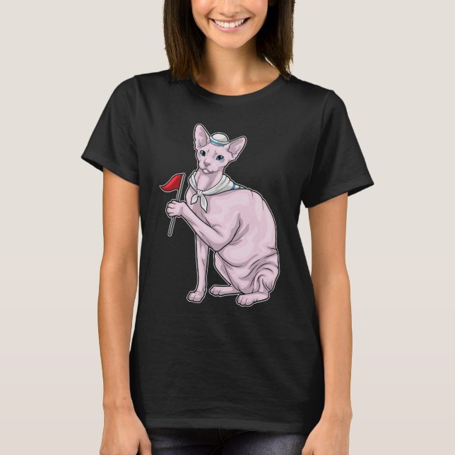 Sphynx Cat Sailor Flagga T Shirt (Framsida)
