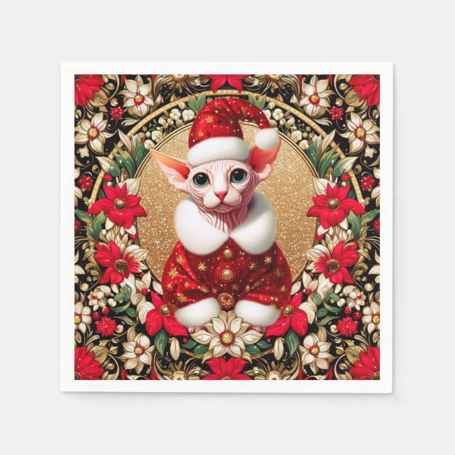 Sphynx Cat Santa Elf by AI  Pappersservett (Framsidan)