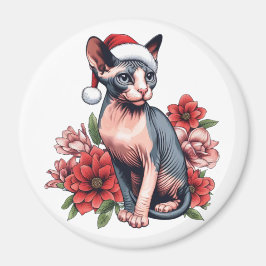 Sphynx Cat Santa Hat jul Magnet