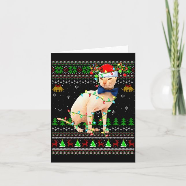 Sphynx Cat Ugly Christmas Sweaters Holiday Santa C Kort (Framsida)