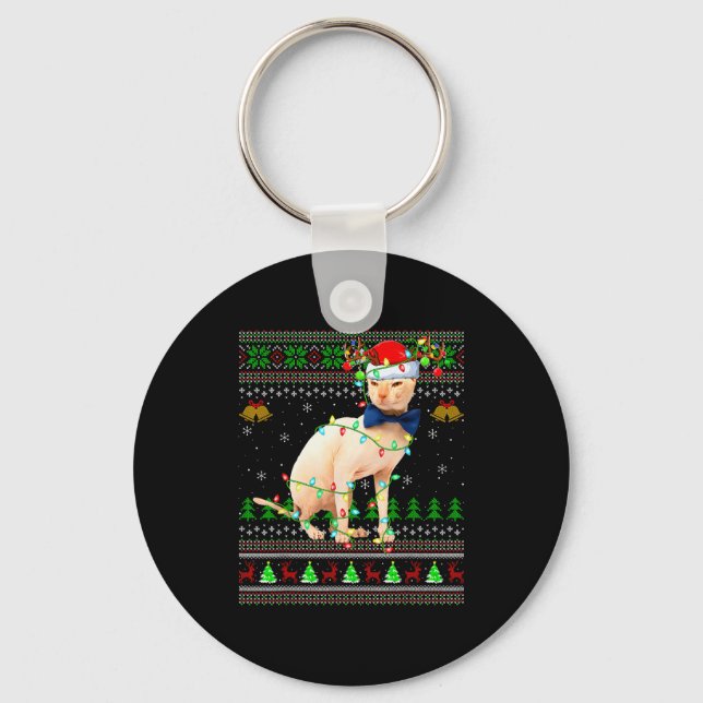Sphynx Cat Ugly Christmas Sweaters Holiday Santa C Nyckelring (Framsida)