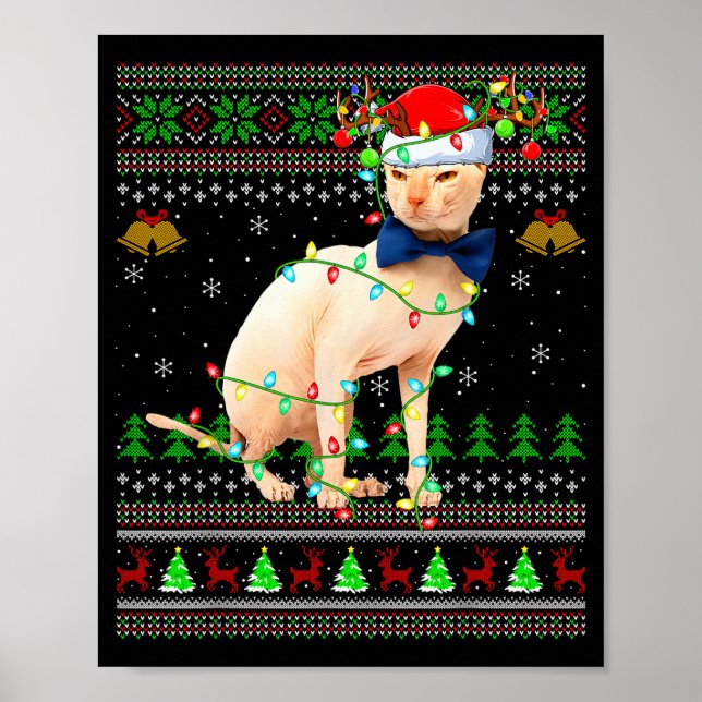 Sphynx Cat Ugly Christmas Sweaters Holiday Santa C Poster (Framsidan)