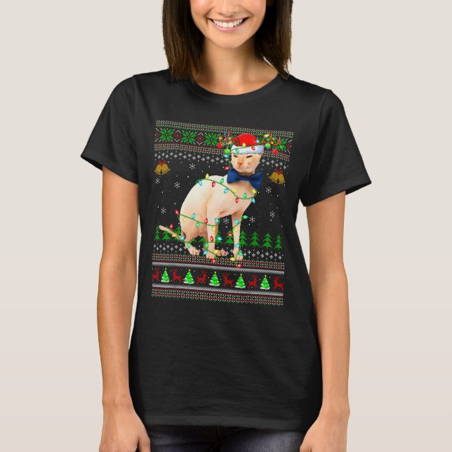 Sphynx Cat Ugly Christmas Sweaters Holiday Santa C T Shirt (Framsida)