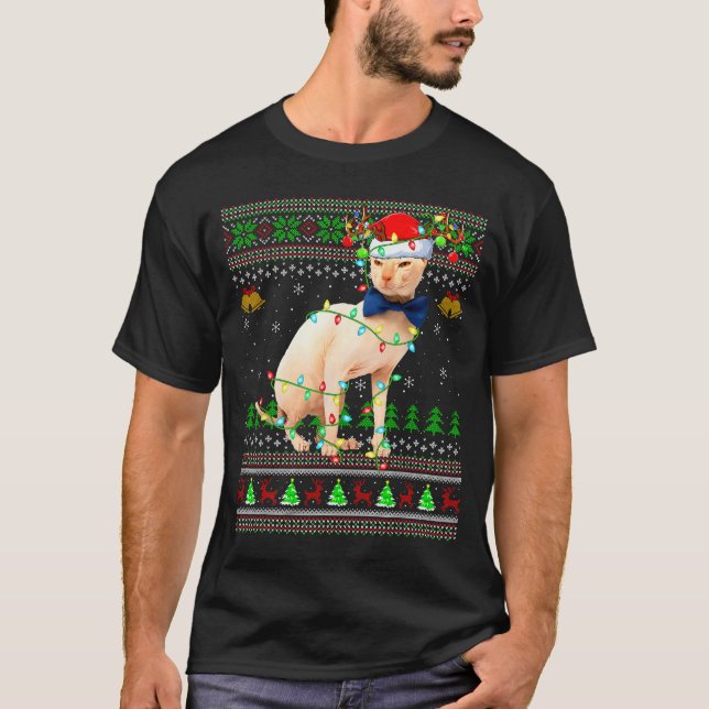 Sphynx Cat Ugly Christmas Sweaters Holiday Santa C T Shirt (Framsida)