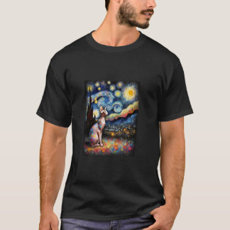 Sphynx Cat Van Gogh Starry Nattmålning Long Sle T Shirt