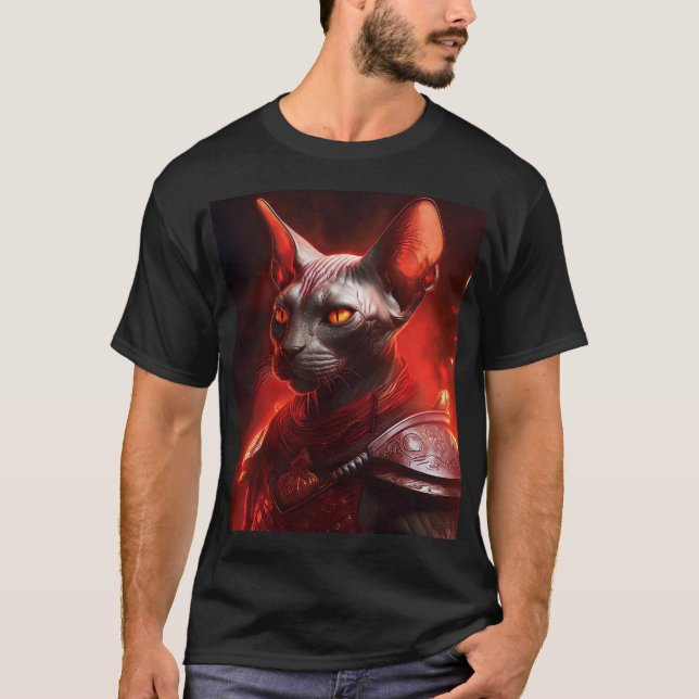 Sphynx Cat Warrior Wearing Armor T Shirt (Framsida)
