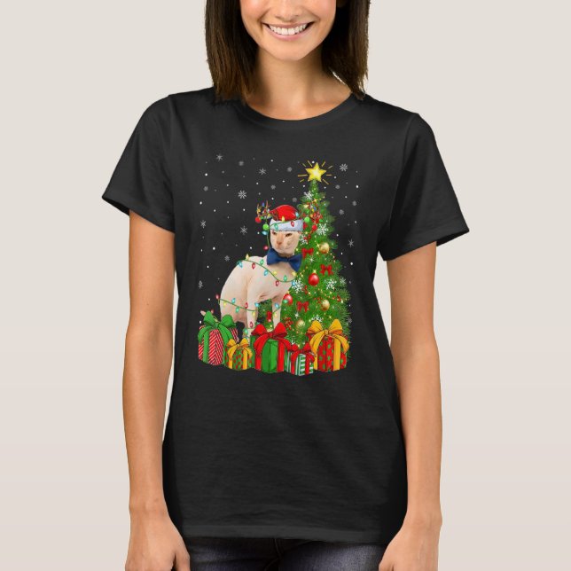 Sphynx Cat   Xmas Lights Santa Sphynx Cat Christma T Shirt (Framsida)