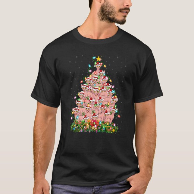Sphynx Cat  Xmas Lights Santa Sphynx Cat Christmas T Shirt (Framsida)