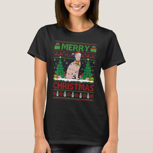 Sphynx Cat   Xmas Tree Ugly Santa Sphynx Cat Chris T Shirt (Framsida)