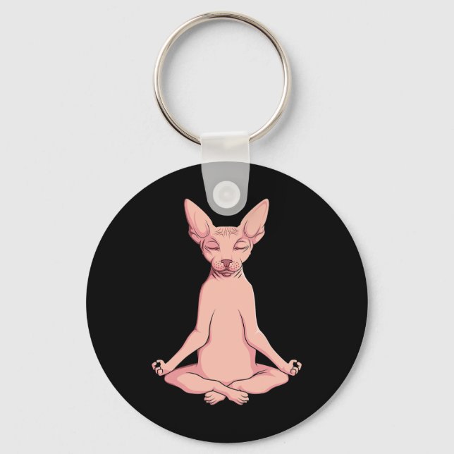 Sphynx Cat Yoga Meditation Breeder Hairless Pet Lo Nyckelring (Framsida)