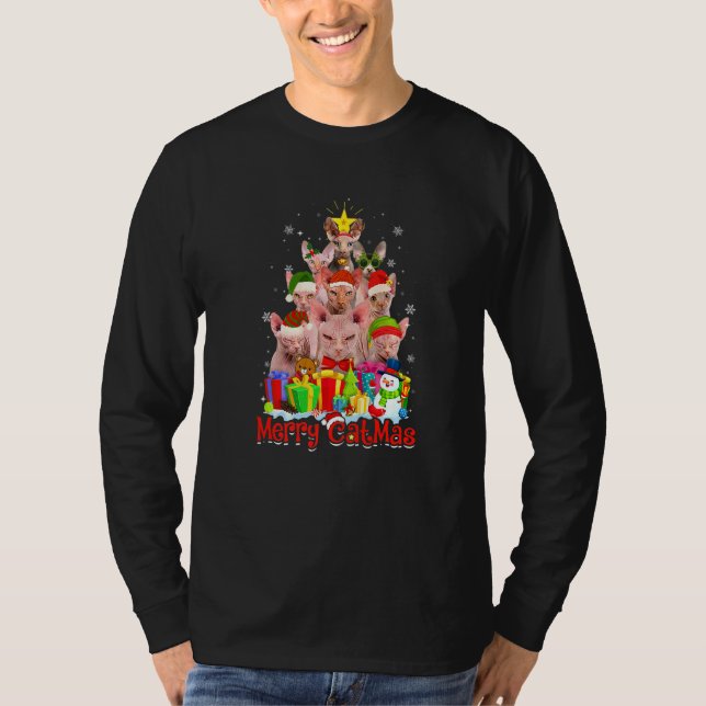 Sphynx Cats Santa Hat Merry Catmas Cat T Shirt (Framsida)