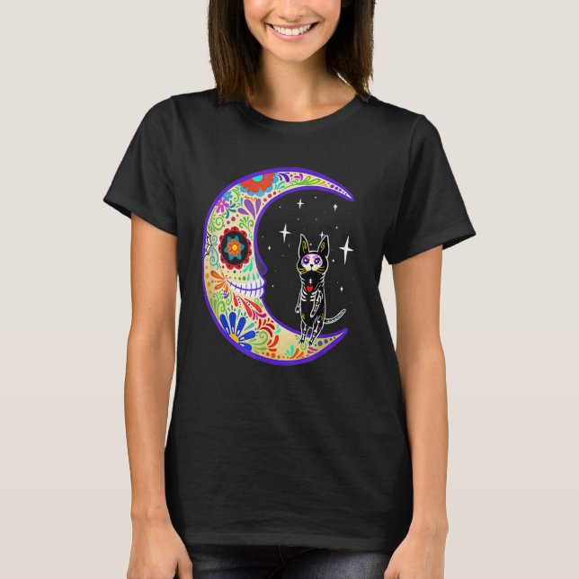 Sphynx Dia de Los Muertos Skeleton Sugar Skull T Shirt (Framsida)