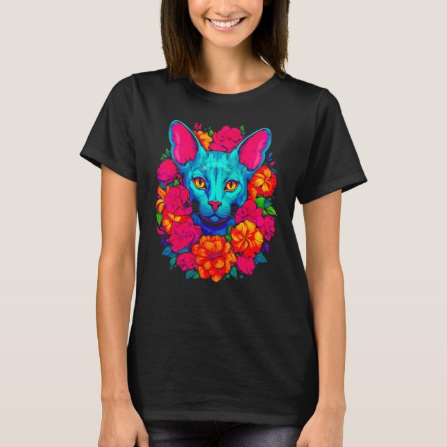 Sphynx Hairless Cat Flowers T Shirt (Framsida)