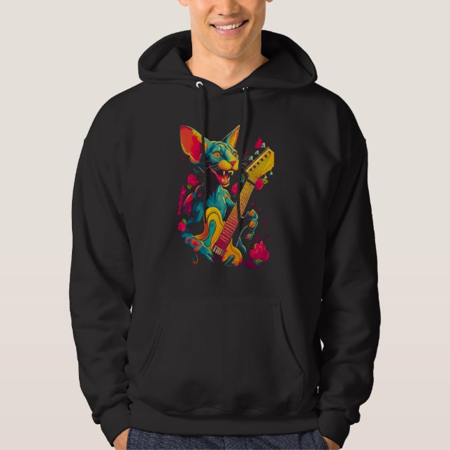 Sphynx Hairless Cat Guitar Hoodie (Framsida)