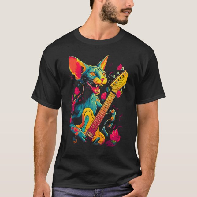 Sphynx Hairless Cat Guitar T Shirt (Framsida)