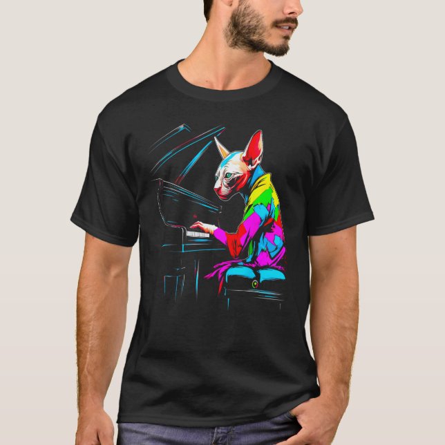 Sphynx Hairless Cat Pianist T Shirt (Framsida)