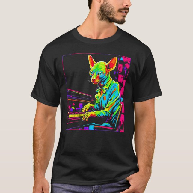 Sphynx Hairless Cat Piano T Shirt (Framsida)