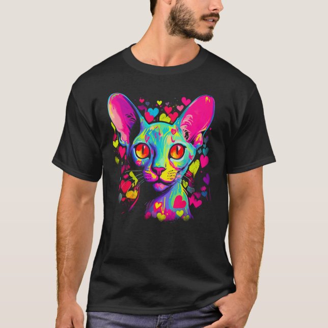 Sphynx Hairless Cat Pink Red Heart T Shirt (Framsida)