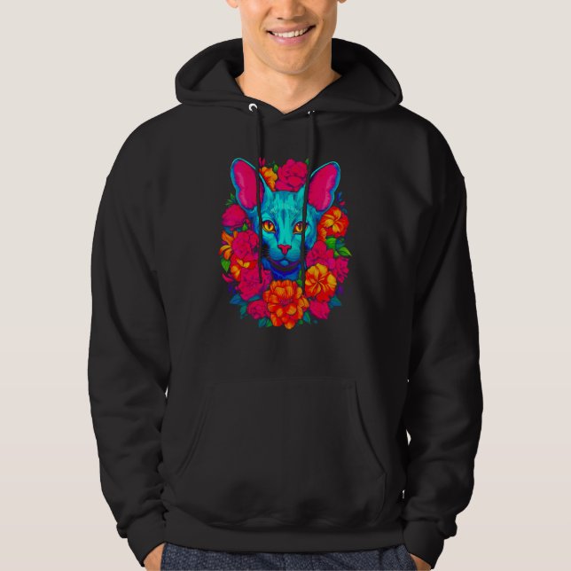 Sphynx Hårfri Katt Blommor Hoodie (Framsida)