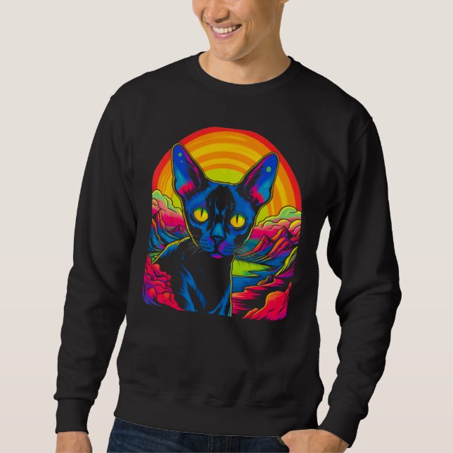 Sphynx Hårfri Katt Designer Lång Ärmad Tröja (Framsida)