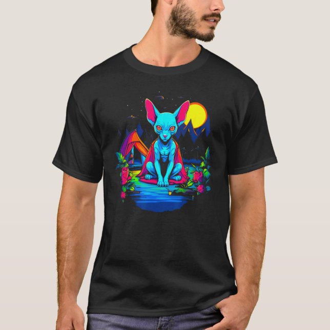 Sphynx Hårlös Katt Camping T Shirt (Framsida)