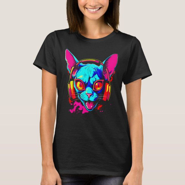 Sphynx hårlös katt DJ T Shirt (Framsida)