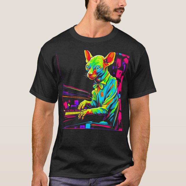 Sphynx Hårlös Katt Piano T Shirt (Framsida)