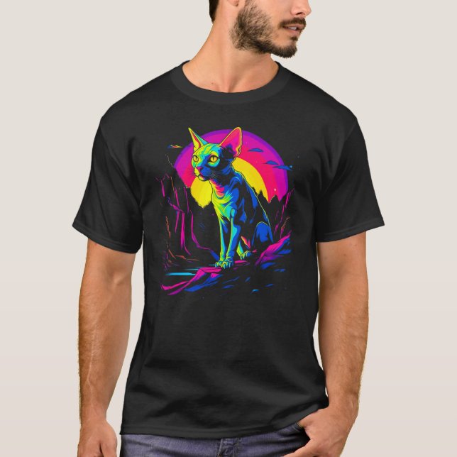 Sphynx Hårlös Katt Popkonst T Shirt (Framsida)