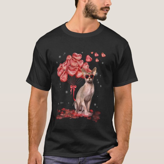 Sphynx Heart Valentines day Cat Pappa Mamma T Shirt (Framsida)