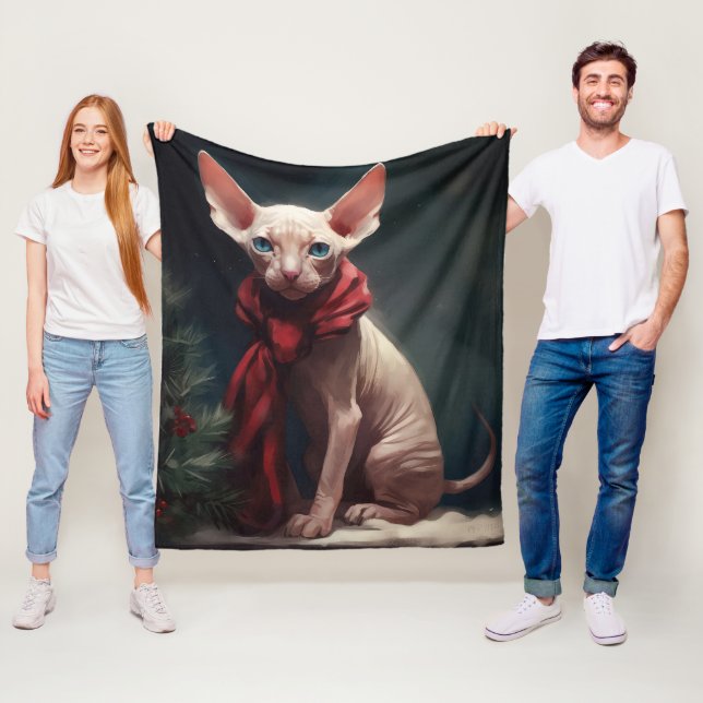 Sphynx hund i snö jul fleecefilt (På plats)