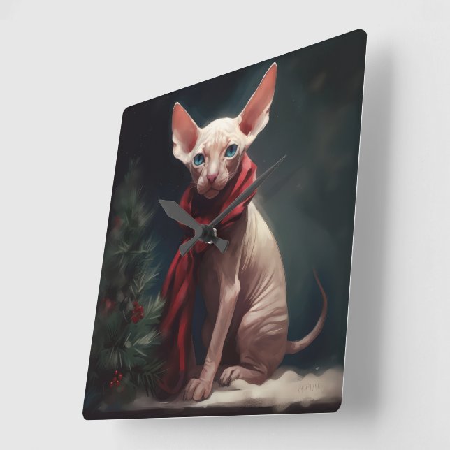 Sphynx hund i snö jul fyrkantig klocka (Vinkel)