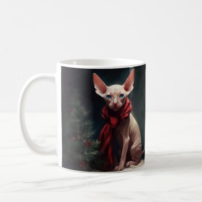 Sphynx hund i snö jul kaffemugg (Vänster)