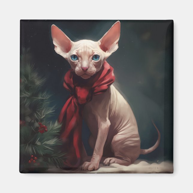 Sphynx hund i snö jul magnet (Framsidan)