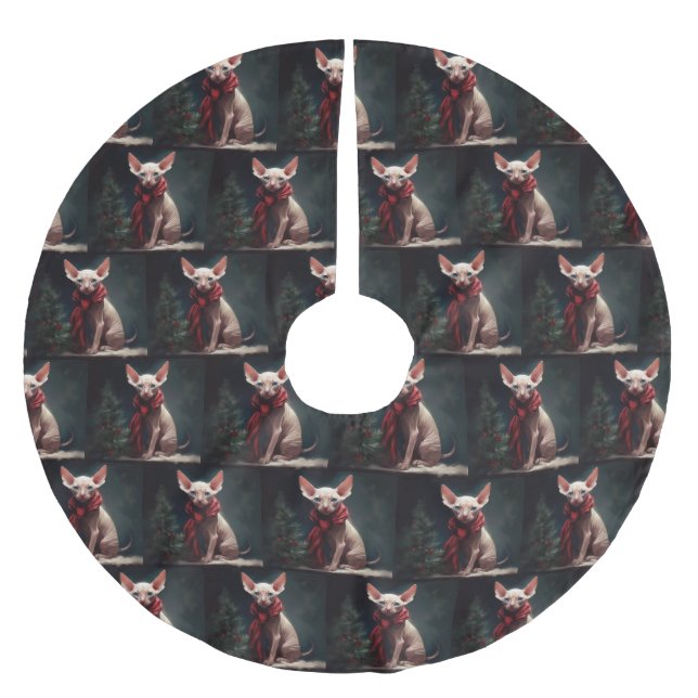 Sphynx Hund i Snö-julen Julgransmatta Borstad Polyester (Framsidan)