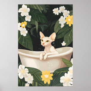 Sphynx I Badtub Affisch, Rolig Katt Affisch, Sphyn Poster