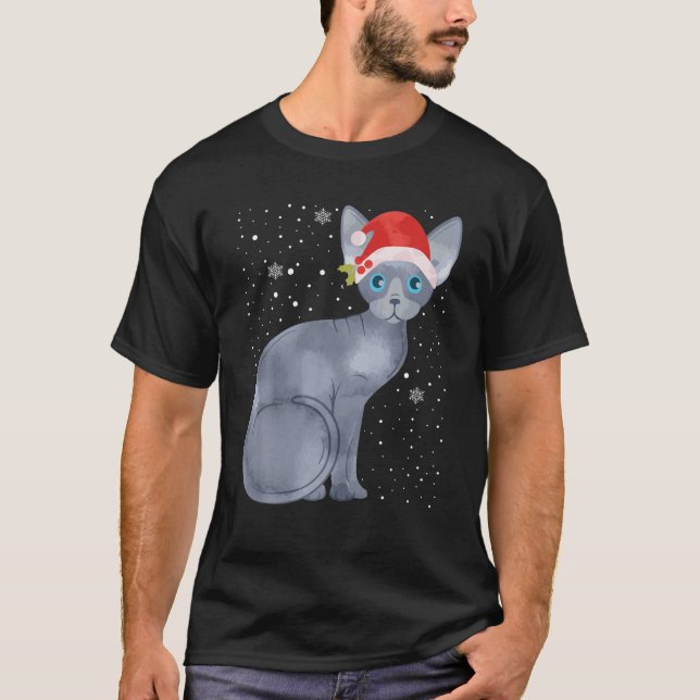 Sphynx-julklapp Santa Hat Julafton Kittens Älskare T Shirt (Framsida)