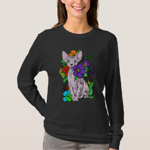 Sphynx Kat Hairless Kitten Blommigt Flowers T Shirt