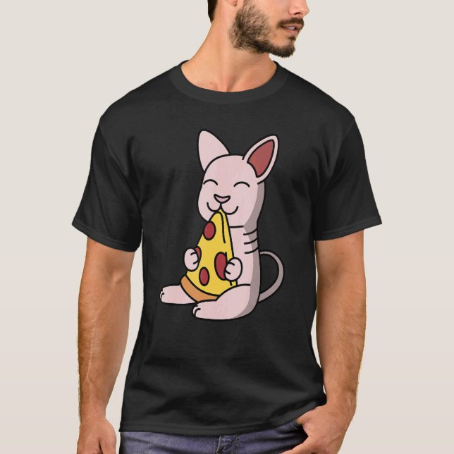 Sphynx Katt Äter Pizza Husdjur T Shirt (Framsida)