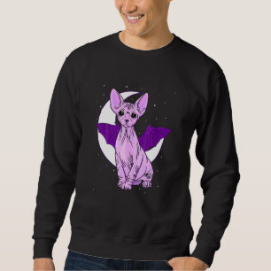 Sphynx Katt Fladdermus Söt Pastell Goth Kuslig Got Lång Ärmad Tröja