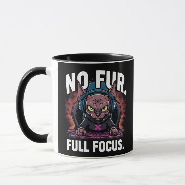 Sphynx Katt Gamer Full Fokus Konstverk Mugg (Vänster)