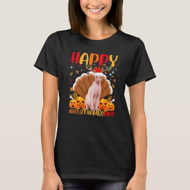 Sphynx Katt  Glad Sphynx Katt Hellothanksmas T Shirt (Framsida)
