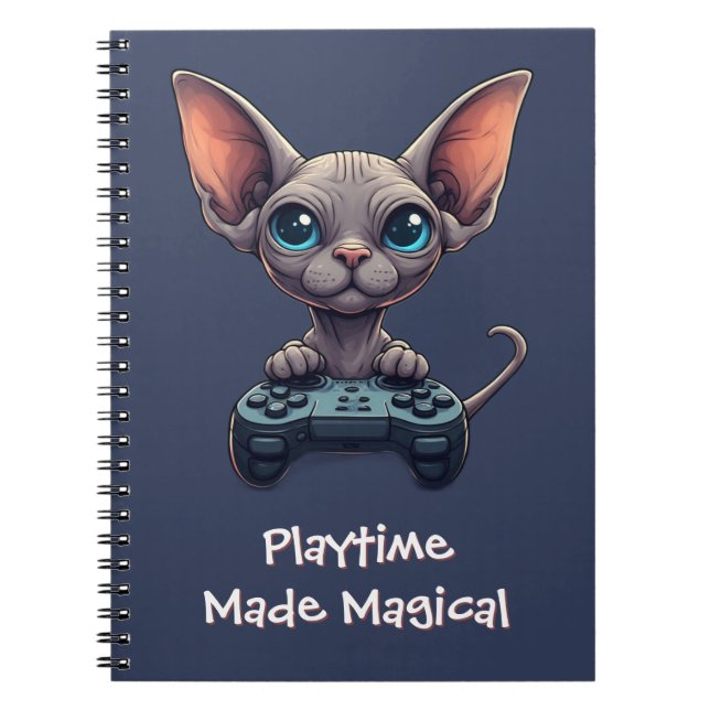 Sphynx Katt Håller Spelkontroll Anteckningsbok (Framsidan)