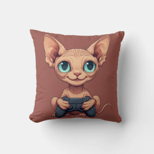 Sphynx Katt Håller Spelkontroll Kudde
